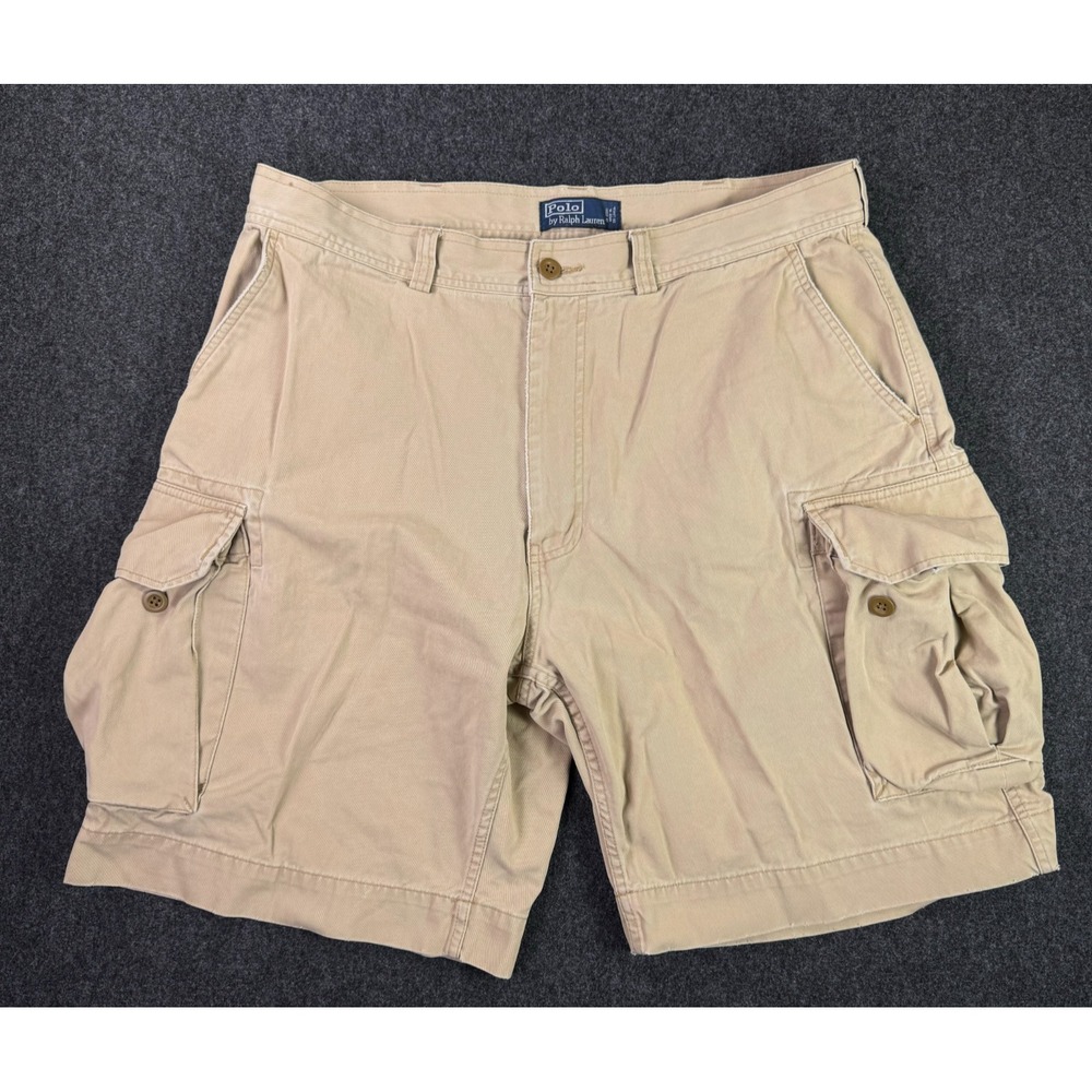 VTG 90's Polo Ralph Lauren Cargo Shorts Mens 37 Khaki RL67 Utility Classic Chino
